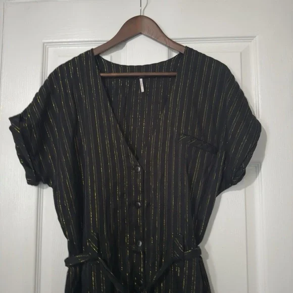 Free People Black Lurex Gold Pinstripe Jumpsuit - Picture 5 of 15